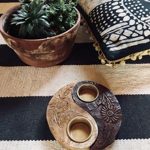 🌺 Cute Yin Yang tea light holder mango wood